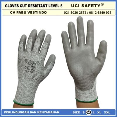 Uci Safety Sarung Tangan Anti Sayat Anti Gores Level 5 Anti Pisau Potong Pengaman kerja Kontruksi kebun motor Proyek bengkel Karet Polyurethane - Gambar 2