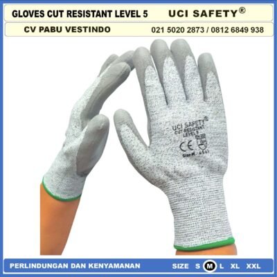 Uci Safety Gloves Kawat Besi Baja Kaca Pabrik industri Kontruksi Welding Proyek bengkel Ukuran M & L Level 5 Uci Safety Tebal Motor, Berkebun, Mekanik, Bengkel, Tukang - Gambar 4