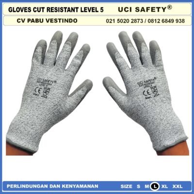 Warna Abu Abu Hand Gloves Coating Karet Warna Abu Abu Sarung Tangan Safety Kerja Kawat Besi Baja Kaca Pabrik industri Ukuran M & L Uci Safety Mekanik, Motor, Berkebun, Bengkel, Tukang Karet Polyurethane - Gambar 3