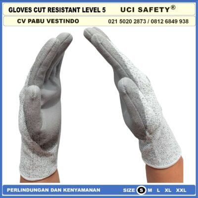 Uci Safety Sarung Tangan Anti Sayat Anti Gores Level 5 Anti Pisau Potong Pengaman kerja Kontruksi kebun motor Proyek bengkel Karet Polyurethane - Gambar 5
