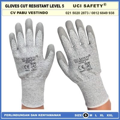 Coating Karet Telapak Tangan dilapisi karet Warna Abu Abu Pengaman kerja Sarung Tangan Safety Kerja Safety Gloves Kawat Besi Baja Kaca Pabrik industri Kontruksi Welding Proyek bengkel Ukuran M & L Level 5 - Gambar 7