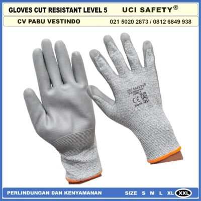 Uci Safety Anti Pisau Potong Anti Gores Hand Gloves Anti Licin Anti Slip Anti Iris Coating Karet Telapak Tangan dilapisi karet Warna Abu Abu Pengaman kerja tambang sawit - Gambar 5