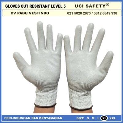 Sarung Tangan uci Safety Kerja Safety Gloves Kawat Besi Baja Kaca Pabrik industri Kontruksi Welding Proyek bengkel Ukuran M & L Level 5 Uci Safety Tebal - Gambar 8