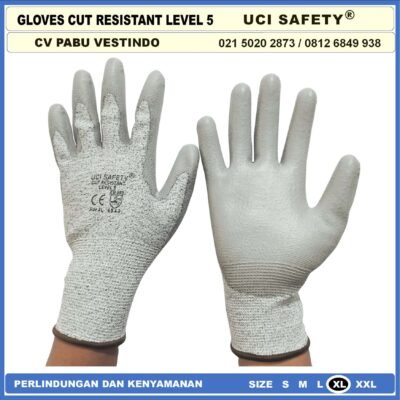 Uci Safety Anti Pisau Potong Anti Gores Hand Gloves Anti Licin Anti Slip Anti Iris Coating Karet Telapak Tangan dilapisi karet Warna Abu Abu Pengaman kerja tambang sawit - Gambar 7