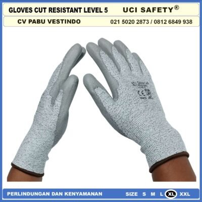 Uci Safety Anti Benda Tajam Anti Pisau Potong Anti Gores Hand Gloves Anti Licin Anti Slip Anti Iris Coating Karet Telapak Tangan dilapisi karet Warna Abu Abu - Gambar 9