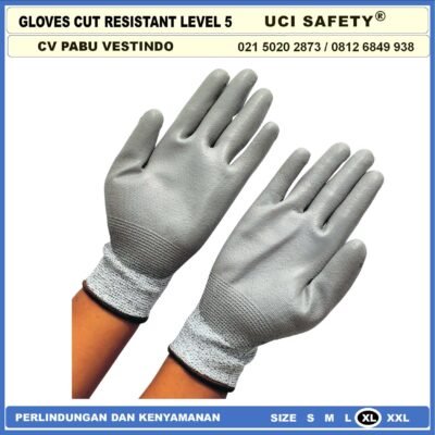 Ukuran M & L Uci Safety Mekanik, Motor, Berkebun, Bengkel, Tukang Karet Polyurethane Anti Potong Anti Benda Tajam Anti Gores Anti Licin Anti Slip Anti Iris Coating Karet Warna Abu Abu - Gambar 5