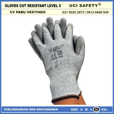 Coating Karet Warna Abu Abu Sarung Tangan Safety Kerja Kawat Besi Baja Kaca Pabrik industri Ukuran M & L Uci Safety Motor, Berkebun, Mekanik, Bengkel, Tukang Karet Polyurethane Anti Potong Cut Resistant - Gambar 5