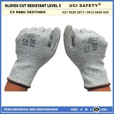 Uci Safety Anti Benda Tajam Anti Pisau Potong Anti Gores Hand Gloves Anti Licin Anti Slip Anti Iris Coating Karet Telapak Tangan dilapisi karet Warna Abu Abu cutting gloves - Gambar 7