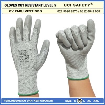 Ukuran M & L Uci Safety Mekanik, Motor, Berkebun, Bengkel, Tukang Karet Polyurethane Anti Potong Anti Benda Tajam Anti Gores Anti Licin Anti Slip Anti Iris Coating Karet Warna Abu Abu - Gambar 6