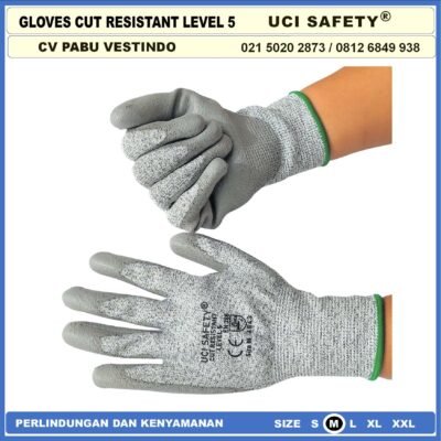 Uci Safety Anti Pisau Potong Anti Gores Hand Gloves Anti Licin Anti Slip Anti Iris Coating Karet Telapak Tangan dilapisi karet Warna Abu Abu Pengaman kerja tambang sawit - Gambar 6