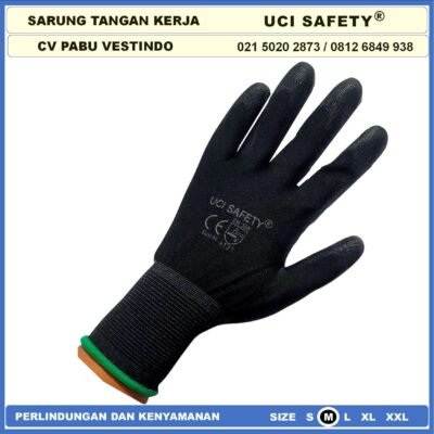 Sarung Tangan Uci Safety Proyek Bagunan Tukang Telapak Tangan dilapisi karet Sarung Tangan Safety Kerja Hitam Black Coating Karet Motor, Mekanik, Bengkel, Montir, otomotif Statis Multitask Size Ukuran S,M, L, XL Anti Slip Industri Pabrik Palm Fit PU - Gambar 8