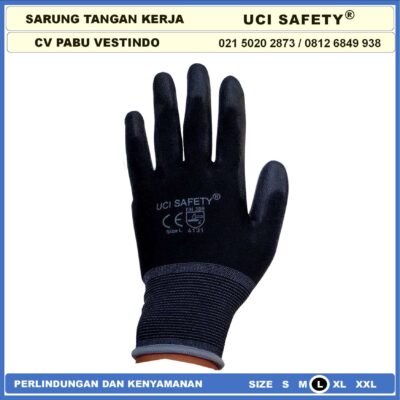 Uci Safety Sarung Tangan Polyurethane Kerja Palm Fit Ukuran S,M, L, XL - Gambar 3