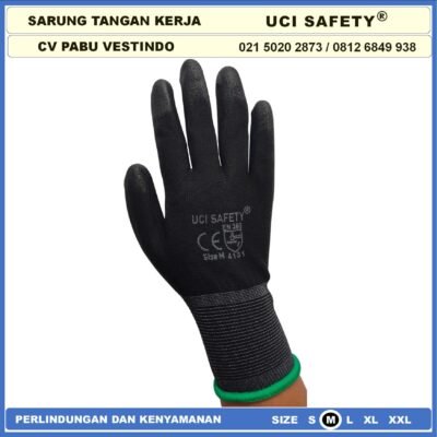 Sarung Tangan Uci Safety Motor Bengkel otomotif Bagunan Coating Karet Pengaman kerja Packing PU Statis Multitask Karet Palm Fit Ukuran S,M, L, XL Proyek Satpam Anti Slip - Gambar 7