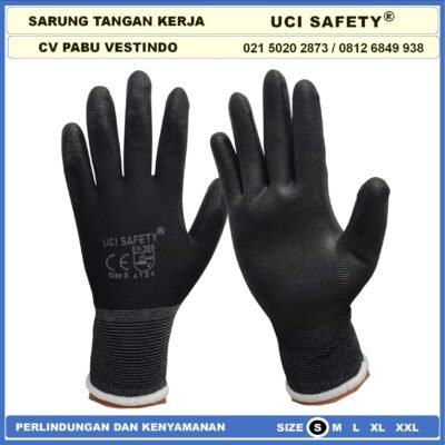 Sarung Tangan Packing, Kerja, Elektronik PU Static Statis Multi Purpose Polyester Multitask Sarung Tangan Polyurethane Karet Kerja Palm Fit Palmfit Uci Safety - Gambar 4