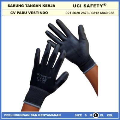 Sarung Tangan Safety Karet Palm Fit Glove Uci Safety Hitam Ukuran L - Gambar 5