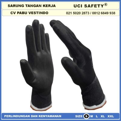 Uci Safety Sarung Tangan Dilapisi Karet Industri Pabrik Hitam Black - Gambar 5