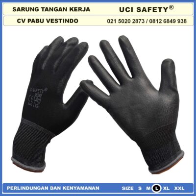 Sarung Tangan Palm Fit Palmfit Size Ukuran S,M, L, XL Safety Gloves Proyek Security Satpam Kerja Dilapisi Karet Anti Slip Industri Pabrik Hitam Black Uci Safety Hand Gloves Motor, Mekanik, Bengkel, Montir, otomotif Berkebun - Gambar 5