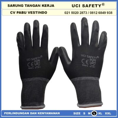 Sarung Tangan Telapak Tangan dilapisi karet Sarung Tangan Safety Kerja Packing, Kerja, Elektronik Static Multi Purpose Multitask Karet Palm Fit Size Ukuran S,M, L, XL Proyek Security Satpam Kerja Anti Slip Hitam Black Hand Gloves Berkebun Uci Safety