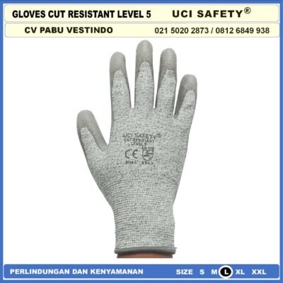 Warna Abu Abu Sarung Tangan Safety Kerja Kawat Besi Baja Kaca Pabrik industri Ukuran M & L Uci Safety Motor, Berkebun, Mekanik, Bengkel, Tukang Karet Polyurethane Anti Potong Cut Resistant Anti Benda Tajam - Gambar 5
