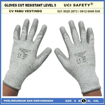 Warna Abu Abu Sarung Tangan Safety Kerja Kawat Besi Baja Kaca Pabrik industri Ukuran M & L Uci Safety Karet Polyurethane Anti Potong Cut Resistant safety Gloves Anti Pisau Potong - Gambar 5