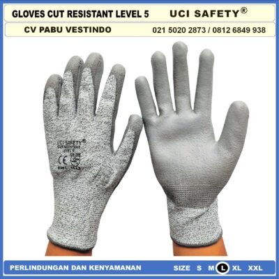 Warna Abu Abu Pengaman kerja Sarung Tangan Safety Kerja Safety Gloves Kawat Besi Baja Kaca Pabrik industri Kontruksi Welding Proyek bengkel Ukuran M & L Level 5 Uci Safety Tebal - Gambar 8