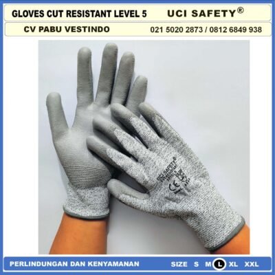 Telapak Tangan dilapisi karet Warna Abu Abu Pengaman kerja Sarung Tangan Safety Kerja Safety Gloves Kawat Besi Baja Kaca Pabrik industri Kontruksi Welding Proyek bengkel Ukuran M & L - Gambar 6