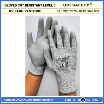 Warna Abu Abu Hand Gloves Coating Karet Warna Abu Abu Sarung Tangan Safety Kerja Kawat Besi Baja Kaca Pabrik industri Ukuran M & L Uci Safety Mekanik, Motor, Berkebun, Bengkel, Tukang Karet Polyurethane - Gambar 4