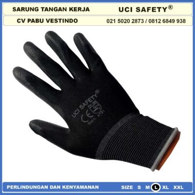 Uci Safety Sarung Tangan Hitam Black Motor Mekanik Montir Anti Slip - Gambar 3