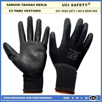 Kerja Uci Safety Sarung Tangan Karet hitam Hand Glove Work Rubber - Gambar 3