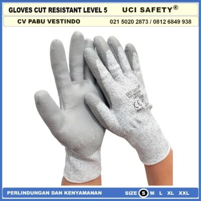 Coating Karet Anti Pisau Potong Hand Gloves Coating Karet Warna Abu Abu Sarung Tangan Safety Kerja Kawat Besi Baja Kaca Pabrik industri Ukuran M & L Uci Safety Mekanik, Motor, Berkebun, Bengkel, Tukang - Gambar 4