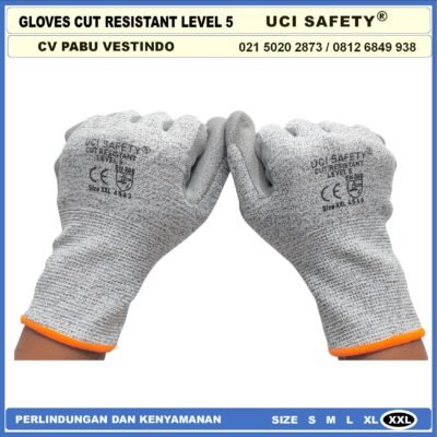 Coating Karet Anti Pisau Potong Hand Gloves Coating Karet Warna Abu Abu Sarung Tangan Safety Kerja Kawat Besi Baja Kaca Pabrik industri Ukuran M & L Uci Safety Mekanik, Motor, Berkebun, Bengkel, Tukang - Gambar 6