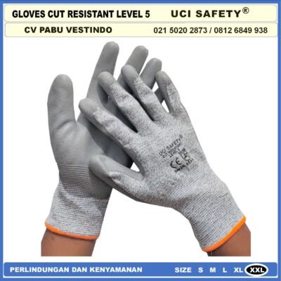 Uci Safety Tebal Motor, Berkebun, Mekanik, Bengkel, Tukang Sarung Tangan 4543 Karet Polyurethane Sarung Tangan Anti Potong Anti Sayat Cut Resistant safety Gloves - Gambar 7