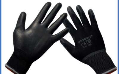 Anti Slip Hand Gloves Pengaman kerja Polyurethane Safety Gloves Hitam Black Berkebun