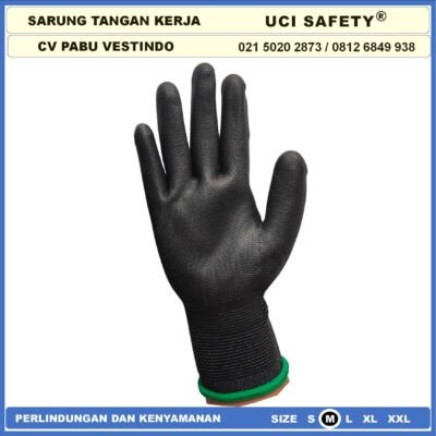 Sarung Tangan Safety Gloves Proyek Security Satpam Kerja Dilapisi Karet Anti Slip Industri Pabrik Hitam Black Uci Safety Hand Gloves Motor, Mekanik, Bengkel, Montir, otomotif Berkebun Proyek Bagunan Tukang Coating Karet Telapak Tangan dilapisi karet