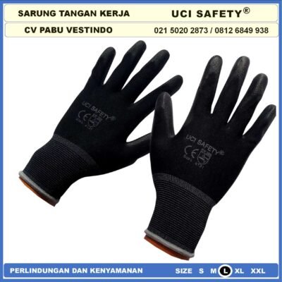 Sarung Tangan Uci Safety Proyek Bagunan Tukang Telapak Tangan dilapisi karet Sarung Tangan Safety Kerja Hitam Black Coating Karet Motor, Mekanik, Bengkel, Montir, otomotif Statis Multitask Size Ukuran S,M, L, XL Anti Slip Industri Pabrik Palm Fit PU