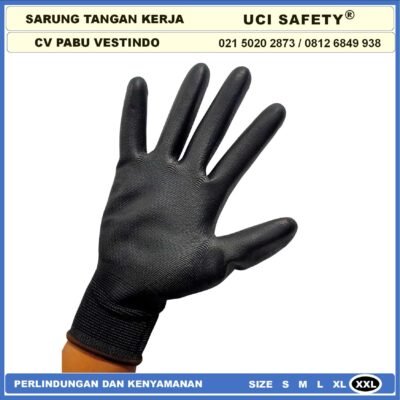 Sarung Tangan Telapak Tangan dilapisi karet Pengaman kerja Sarung Tangan Safety Kerja Bahan Nylon Packing, Kerja, Elektronik PU Static Statis Multi Purpose Polyester Multitask Sarung Tangan Polyurethane Uci Safety - Gambar 2