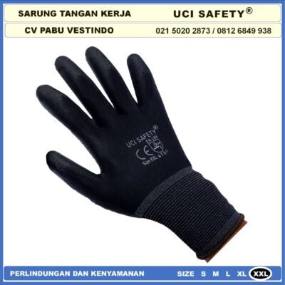Sarung Tangan Uci Safety Kerja Ukuran S,M, L, XL Polyurethane Hitam Black Montir Berkebun Static Satpam Motor Karet PU - Gambar 8