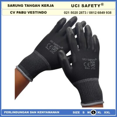 Uci Safety Sarung Tangan Polyurethane Kerja Palm Fit Ukuran S,M, L, XL - Gambar 7