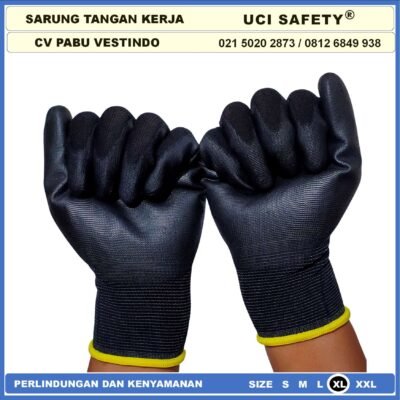 Sarung Tangan Safety Gloves Security Dilapisi Karet Industri Pabrik Uci Safety Motor Bengkel otomotif Bagunan Coating Karet Pengaman kerja Packing PU Statis Multitask Karet Palm Fit - Gambar 2