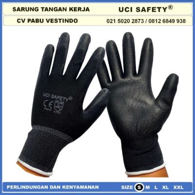 Sarung Tangan Tukang Telapak Tangan dilapisi karet Bahan Nylon Polyester Elektronik Assembly Static Multi Purpose Polyurethane Kerja Palmfit Safety Gloves Security Dilapisi Karet Industri Pabrik Uci Safety Motor Bengkel otomotif