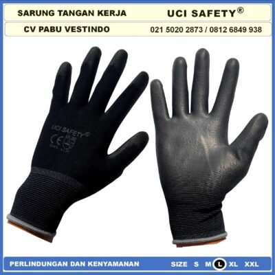 Uci Safety Sarung Tangan Hitam Black Motor Mekanik Montir Anti Slip - Gambar 5