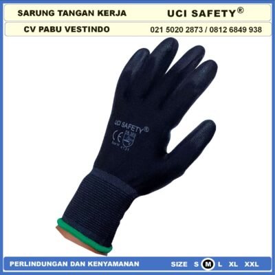 Sarung Tangan Packing PU Statis Multitask Karet Palm Fit Ukuran S,M, L, XL Proyek Satpam Anti Slip Hitam Black Hand Gloves Mekanik Montir Berkebun Tukang Telapak Tangan dilapisi karet
