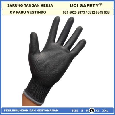 Sarung Tangan Pengaman kerja Packing PU Statis Multitask Karet Palm Fit Ukuran S,M, L, XL Proyek Satpam Anti Slip Hitam Black Hand Gloves Mekanik Montir Berkebun Tukang