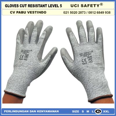 Anti Pisau Potong Hand Gloves Coating Karet Warna Abu Abu Sarung Tangan Safety Kerja Kawat Besi Baja Kaca Pabrik industri Ukuran M & L Uci Safety Motor, Berkebun, Mekanik, Bengkel, Tukang Karet Polyurethane - Gambar 5