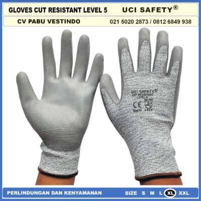 Uci Safety Sarung Tangan Anti Sayat Anti Gores Level 5 Anti Pisau Potong Pengaman kerja Kontruksi kebun motor Proyek bengkel Karet Polyurethane - Gambar 3