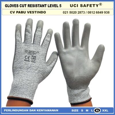Sarung Tangan Safety Kerja Kawat Besi Baja Kaca Pabrik industri Ukuran M & L Uci Safety Motor, Berkebun, Mekanik, Bengkel, Tukang Karet Polyurethane Anti Potong Cut Resistant Anti Benda Tajam Anti Gores - Gambar 4