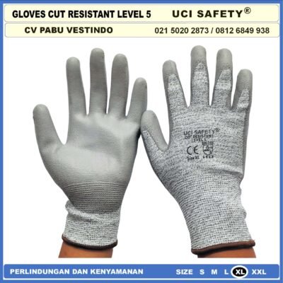 Uci Safety Mekanik, Motor, Berkebun, Bengkel, Tukang Karet Polyurethane Sarung Tangan Cut Resistant Anti Gores Anti Licin Anti Slip Anti Iris Telapak Tangan dilapisi karet Warna Abu Abu Sarung Tangan Safety Kerja - Gambar 2