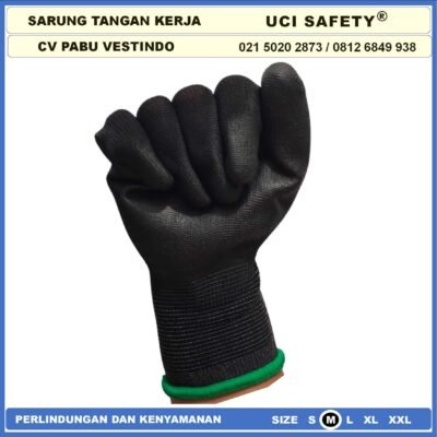 Sarung Tangan Pengaman kerja Sarung Tangan Safety Kerja Bahan Nylon Packing, Kerja, Elektronik PU Static Statis Multi Purpose Polyester Multitask Sarung Tangan Polyurethane Karet Uci Safety - Gambar 4