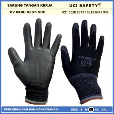Sarung Tangan Uci Safety Security Dilapisi Karet Anti Slip Hitam Black - Gambar 7