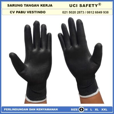 Uci Safety Sarung Tangan Anti Slip Hitam Black Hand Gloves Mekanik - Gambar 3